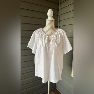 I.Crew White Tie-neck Cotton-Poplin Blouse Top Sz XL